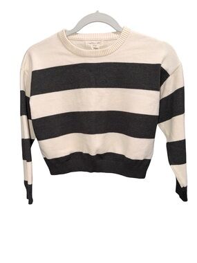 Happy Grey Kids Black & Cream Striped Crew Sweater